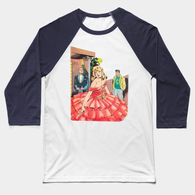 girl with beautiful dress Love Triangle Retro Vintage Baseball T-Shirt by REVISTANGO